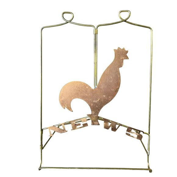 Incised Mark Other - Newpaper Stand Holder Wire Rooster Chicken News Vintage MCM Brass Color